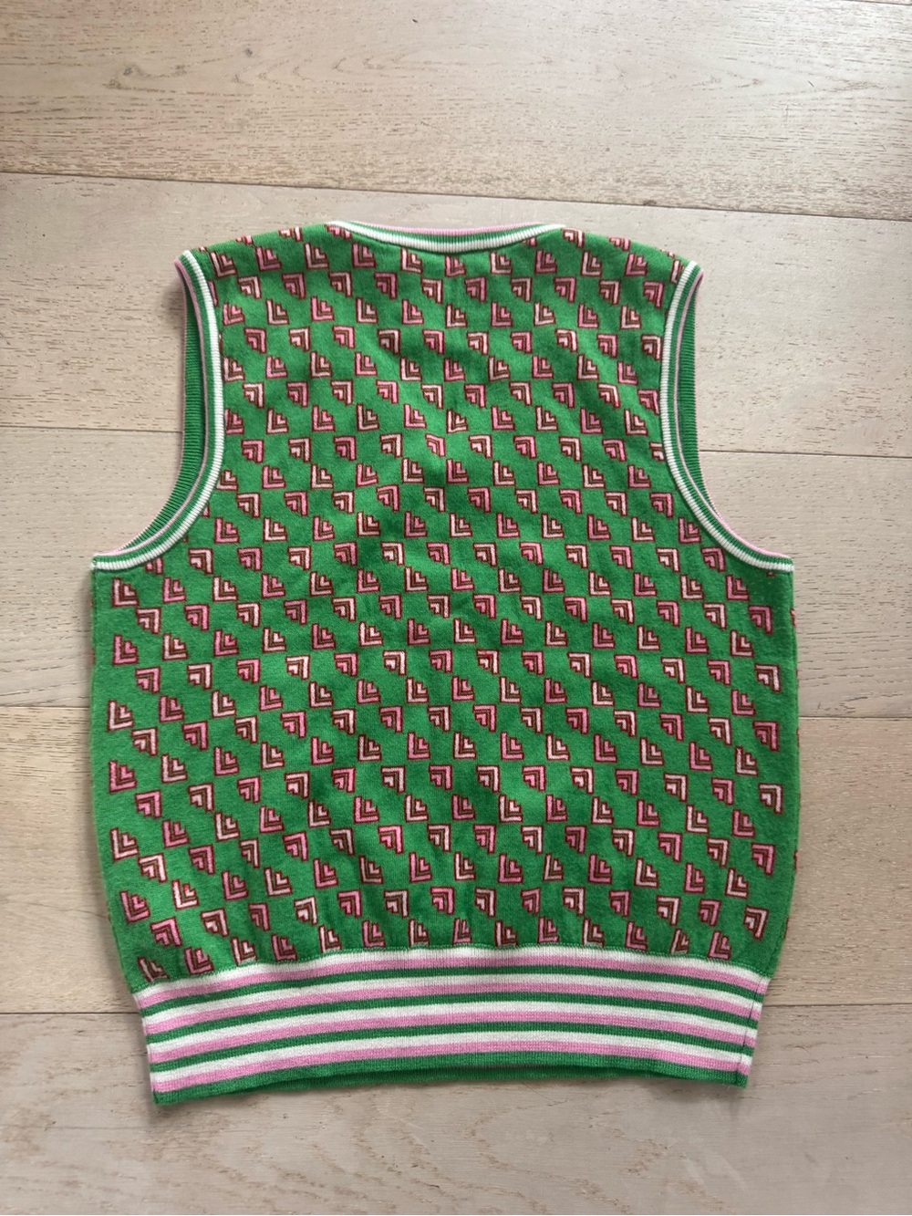 Tory Sport By Tory Burch Performance Merino Jacquard Vest In Pink/Green Size M - Picture 3 of 6